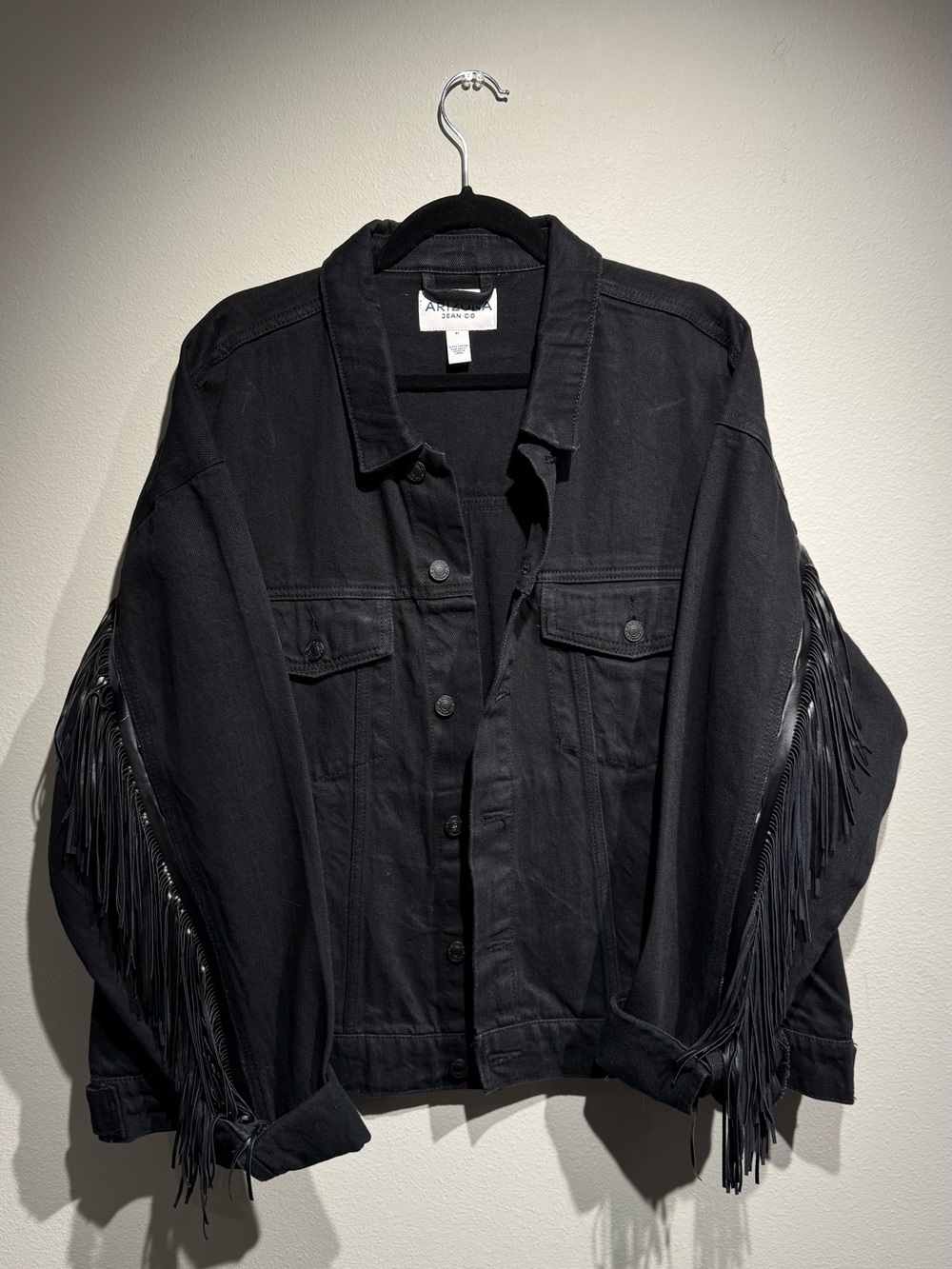 Arizona Jean Company Black Fringe Denim Trucker Jacket